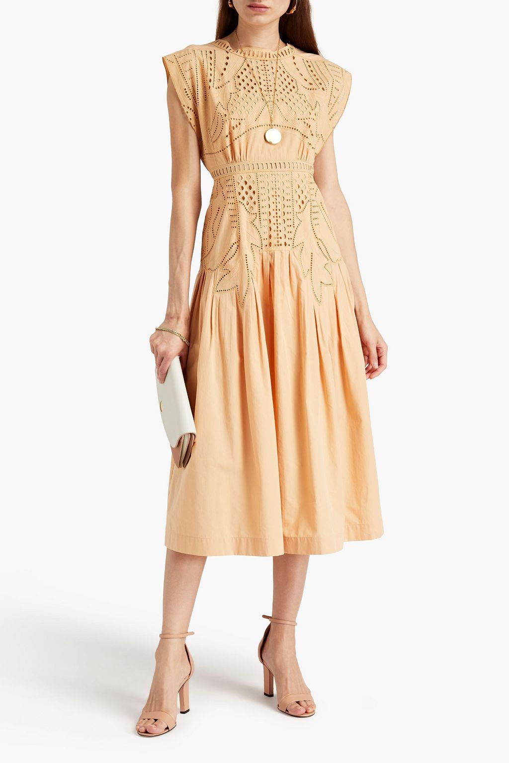 ALBERTA FERRETTI Gathered broderie anglaise cotton midi dress