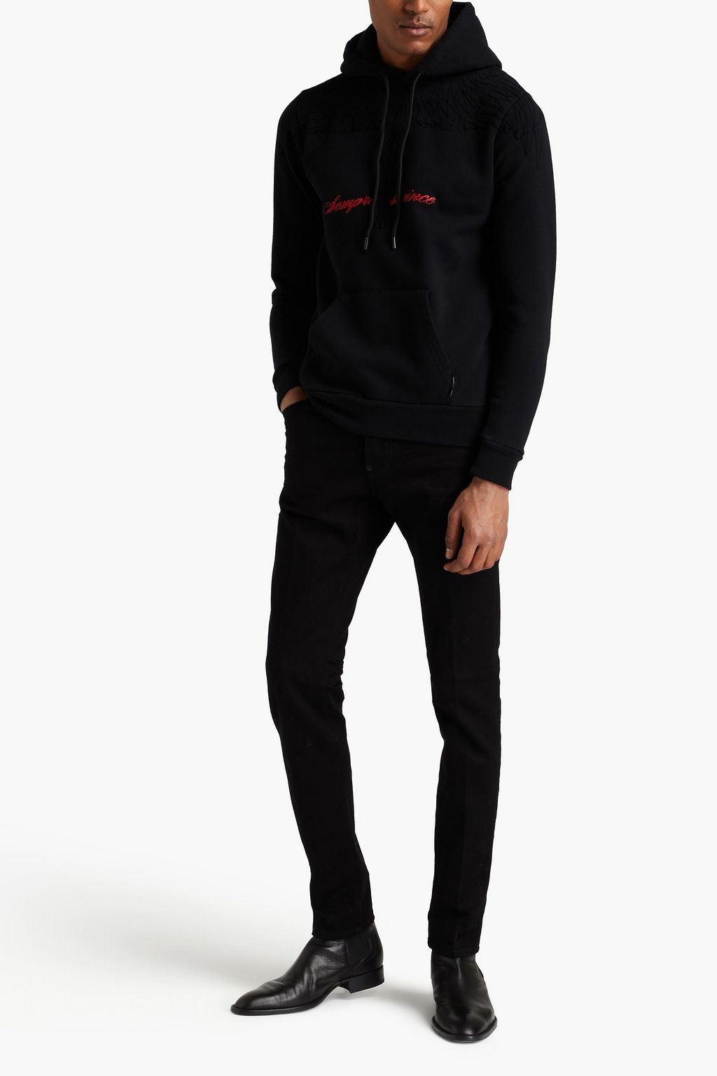 MARCELO BURLON Glittered flocked cotton-fleece hoodie