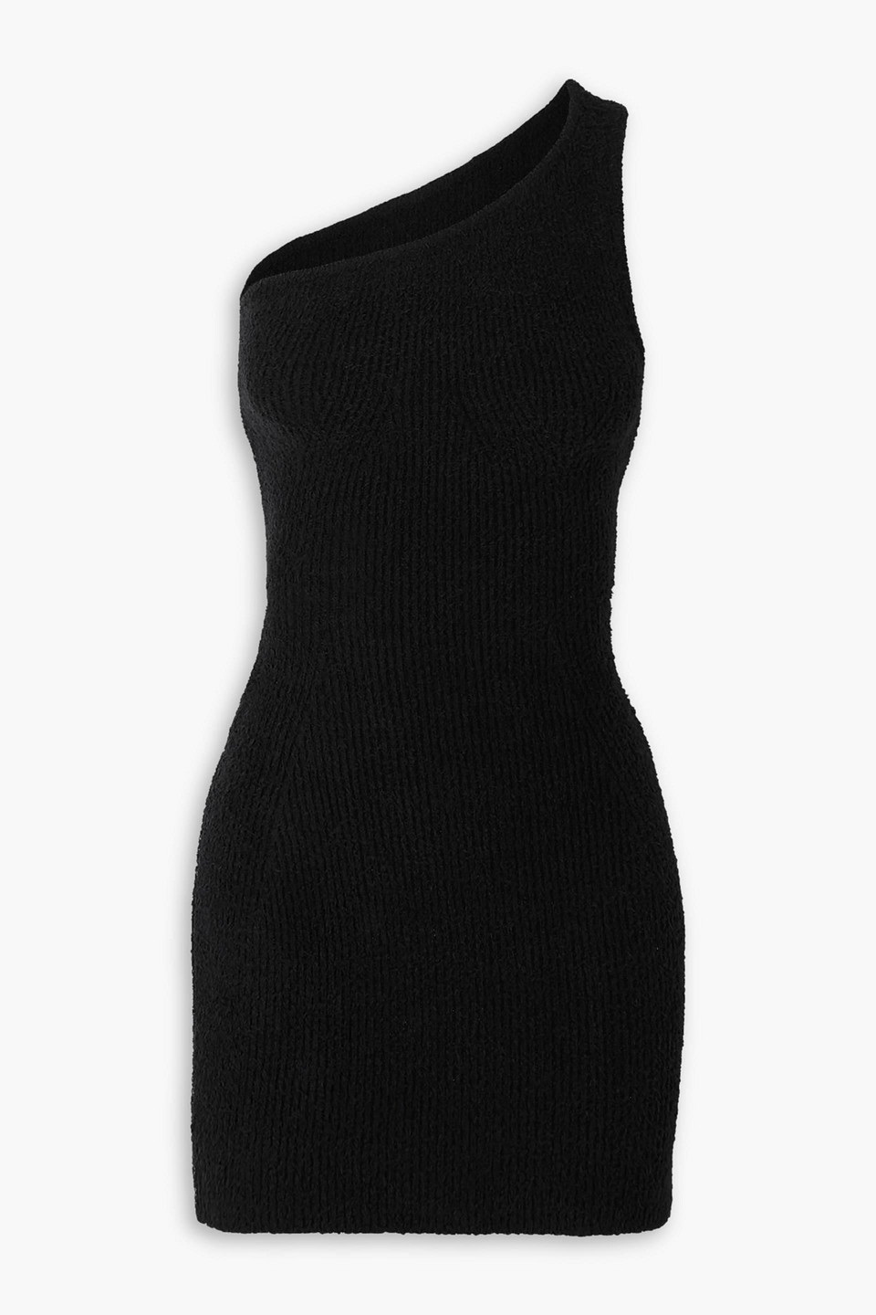 Wardrobe.nyc + Hailey Bieber One-shoulder Ribbed Cotton-blend Mini Dress In Black