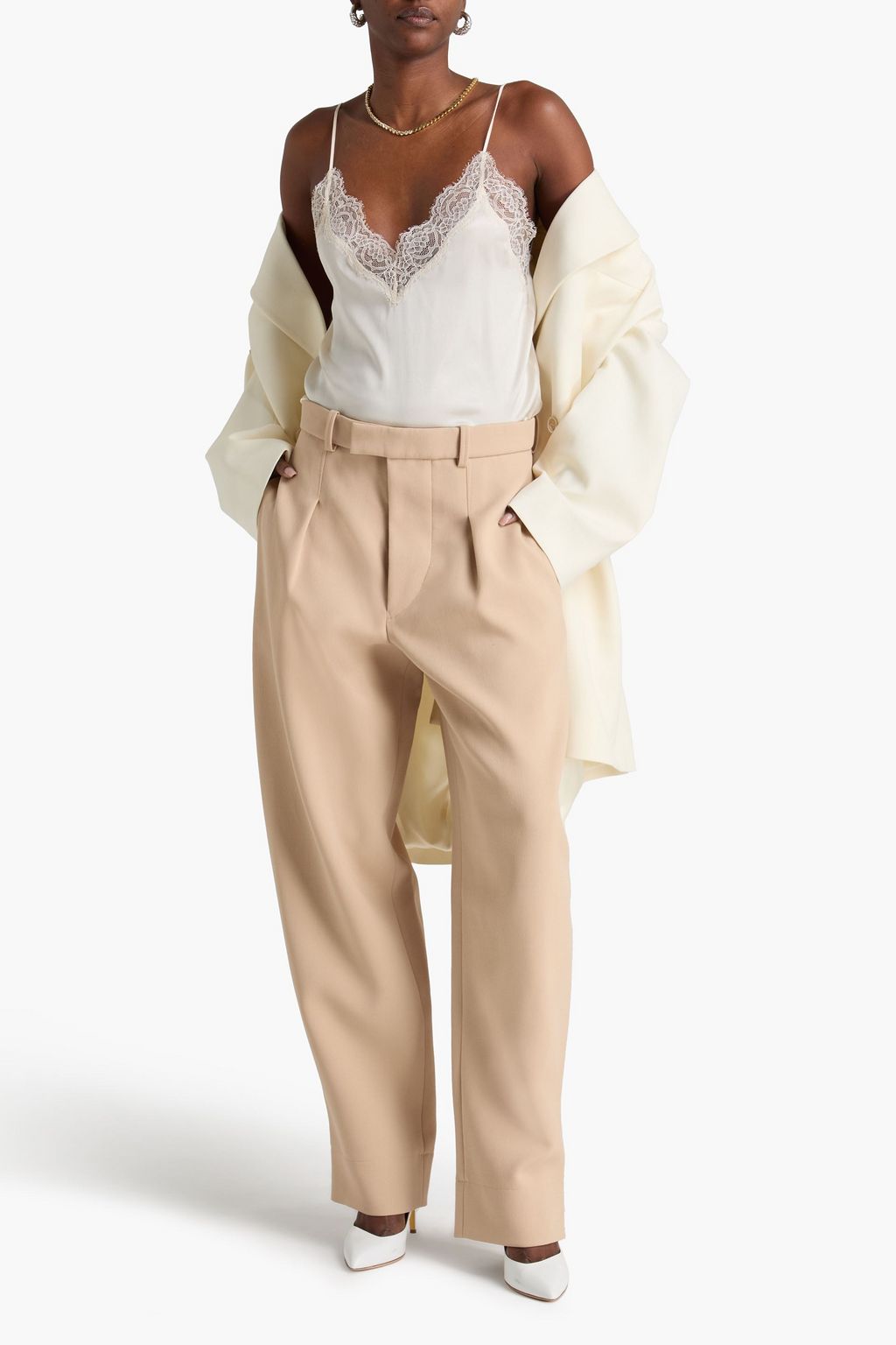 WARDROBE.NYC Pleated wool-crepe wide-leg pants