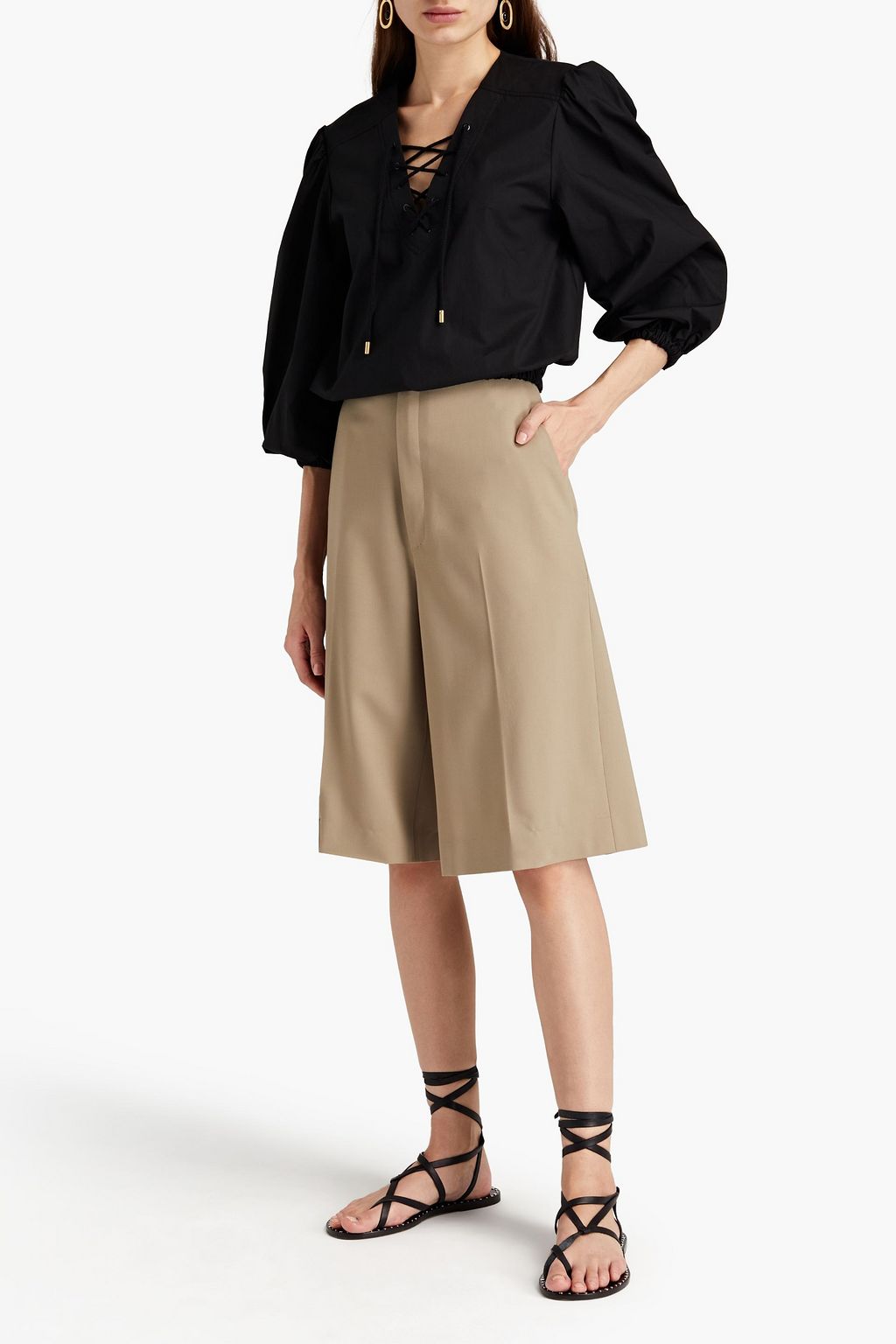 ALBERTA FERRETTI Lace-up cotton-poplin blouse