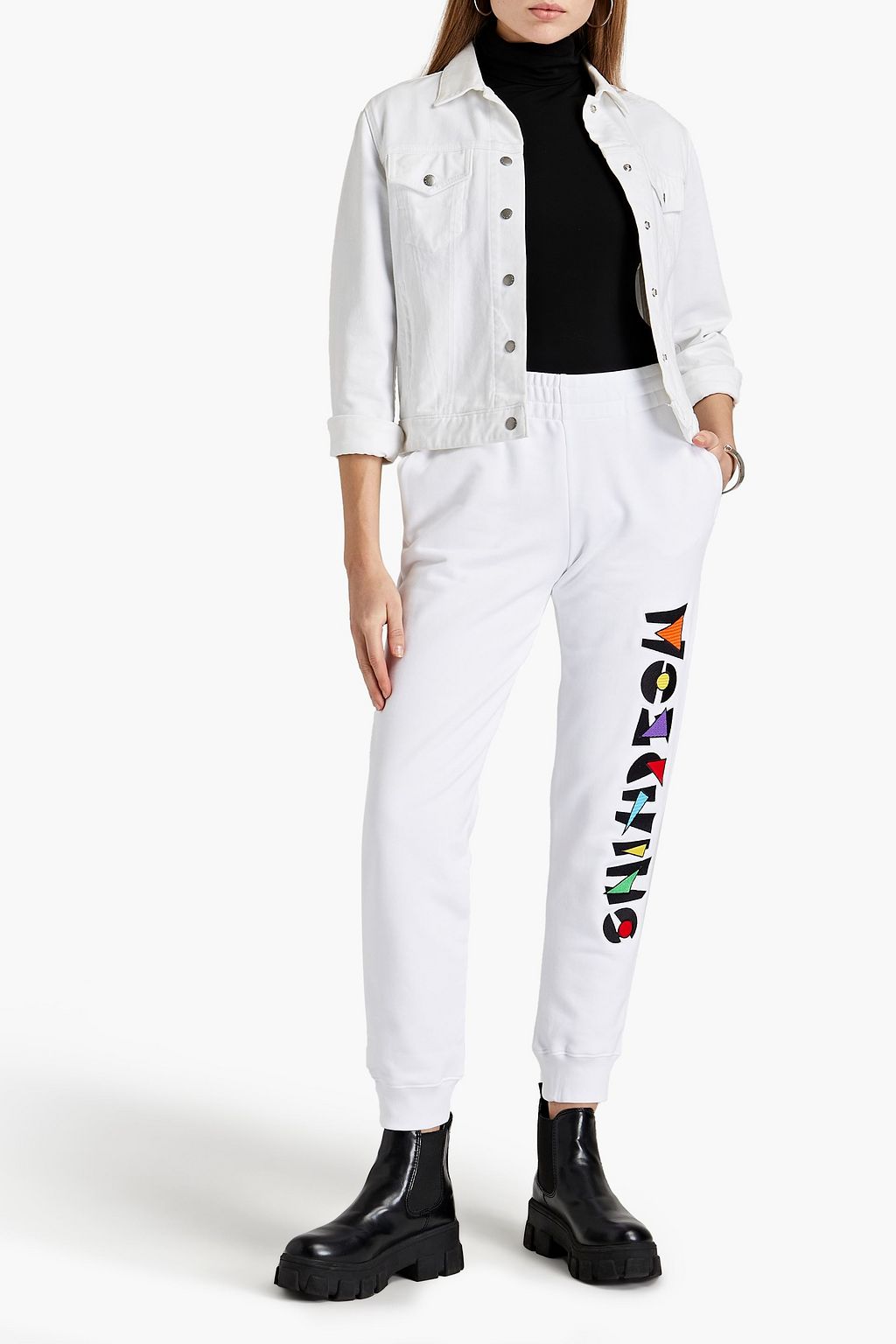MOSCHINO Embroidered French cotton-terry track pants