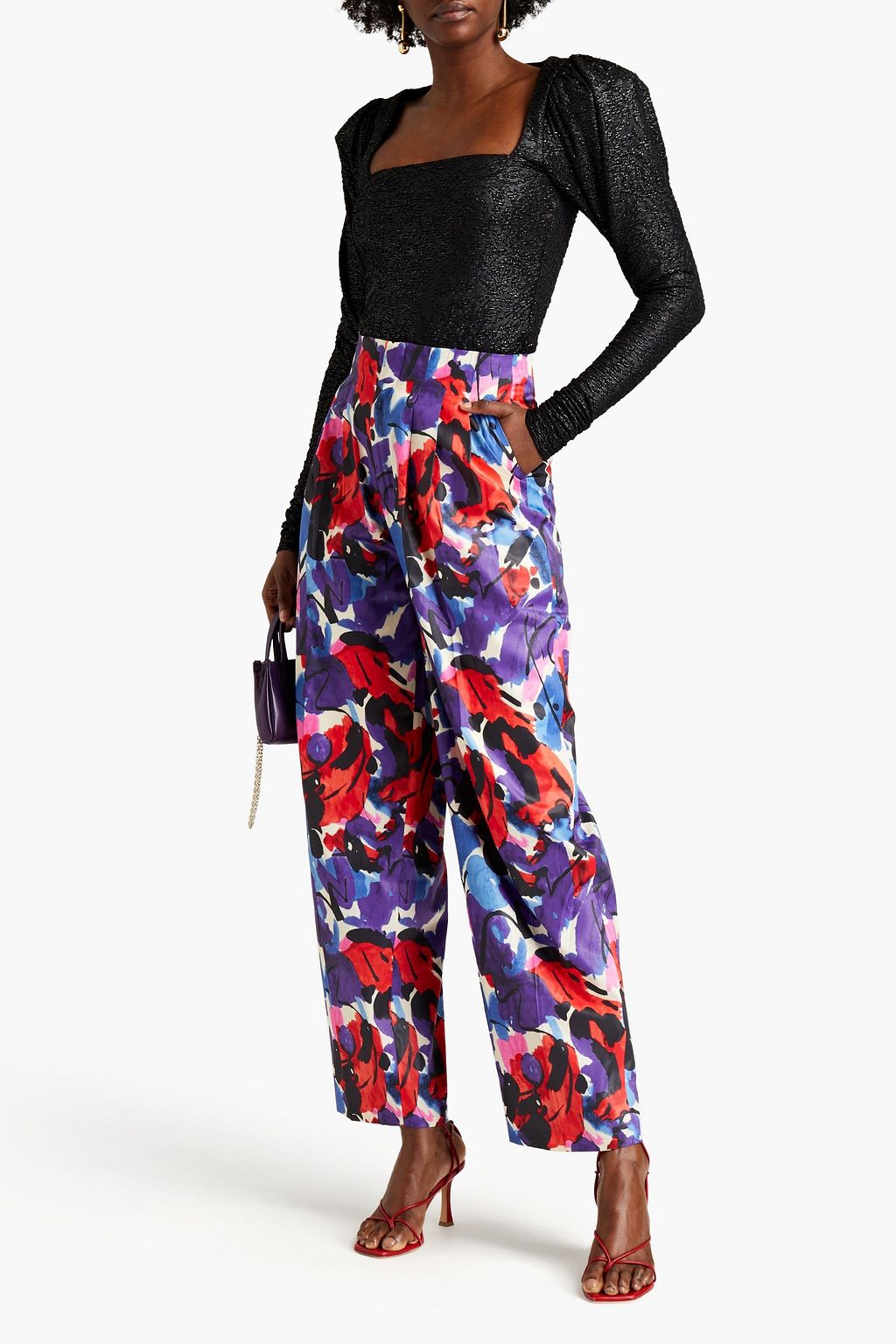 ROTATE BIRGER CHRISTENSEN Janis printed satin wide-leg pants