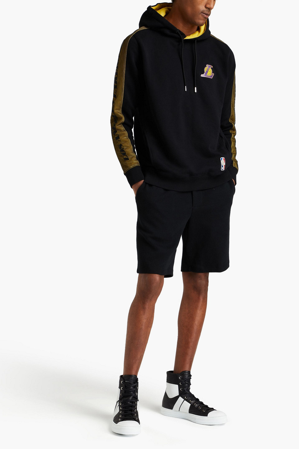 Marcelo Burlon County Of Milan Marcelo Burlon Man Appliquéd Printed French Cotton-terry Hoodie In Black