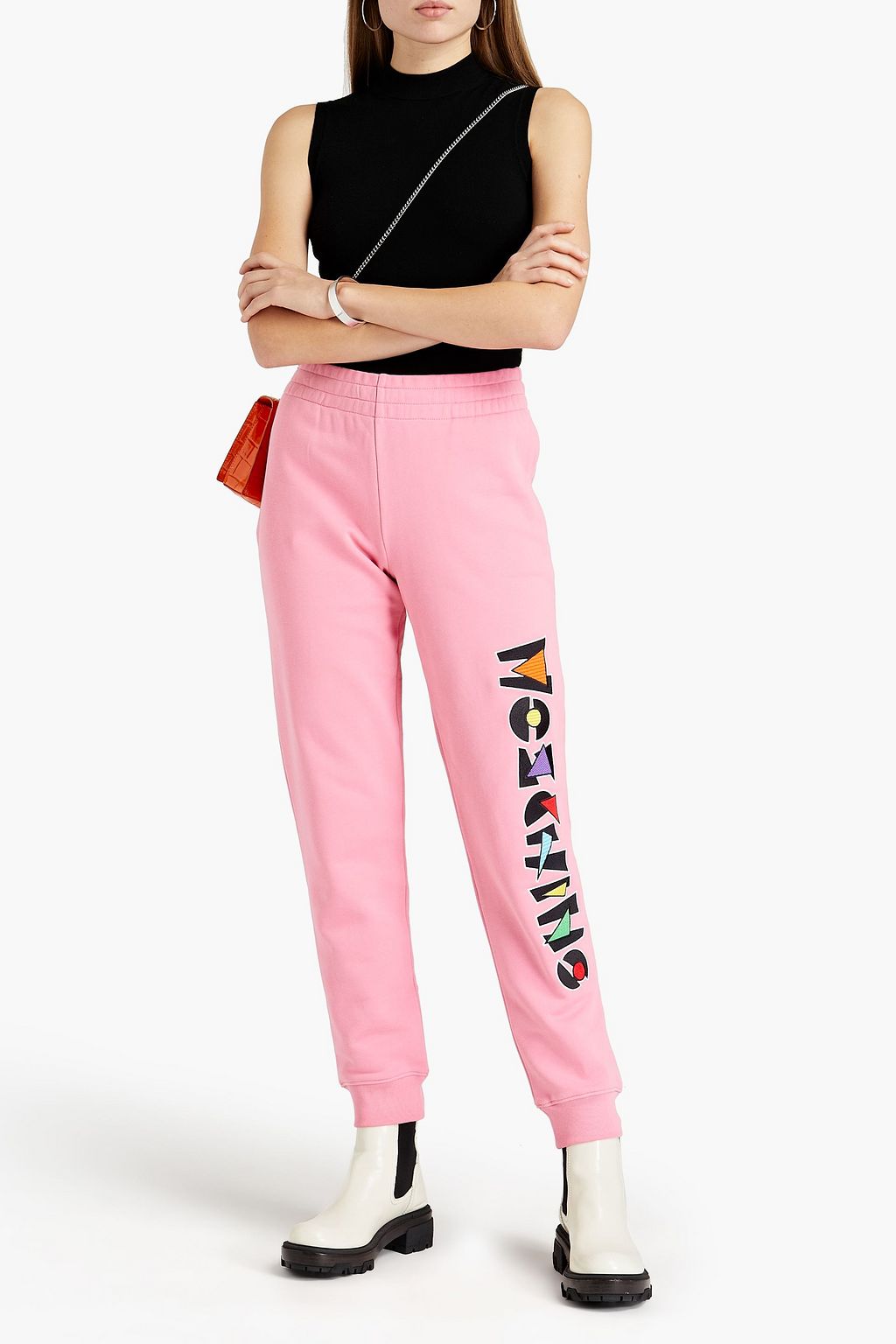 MOSCHINO Embroidered French cotton-terry track pants