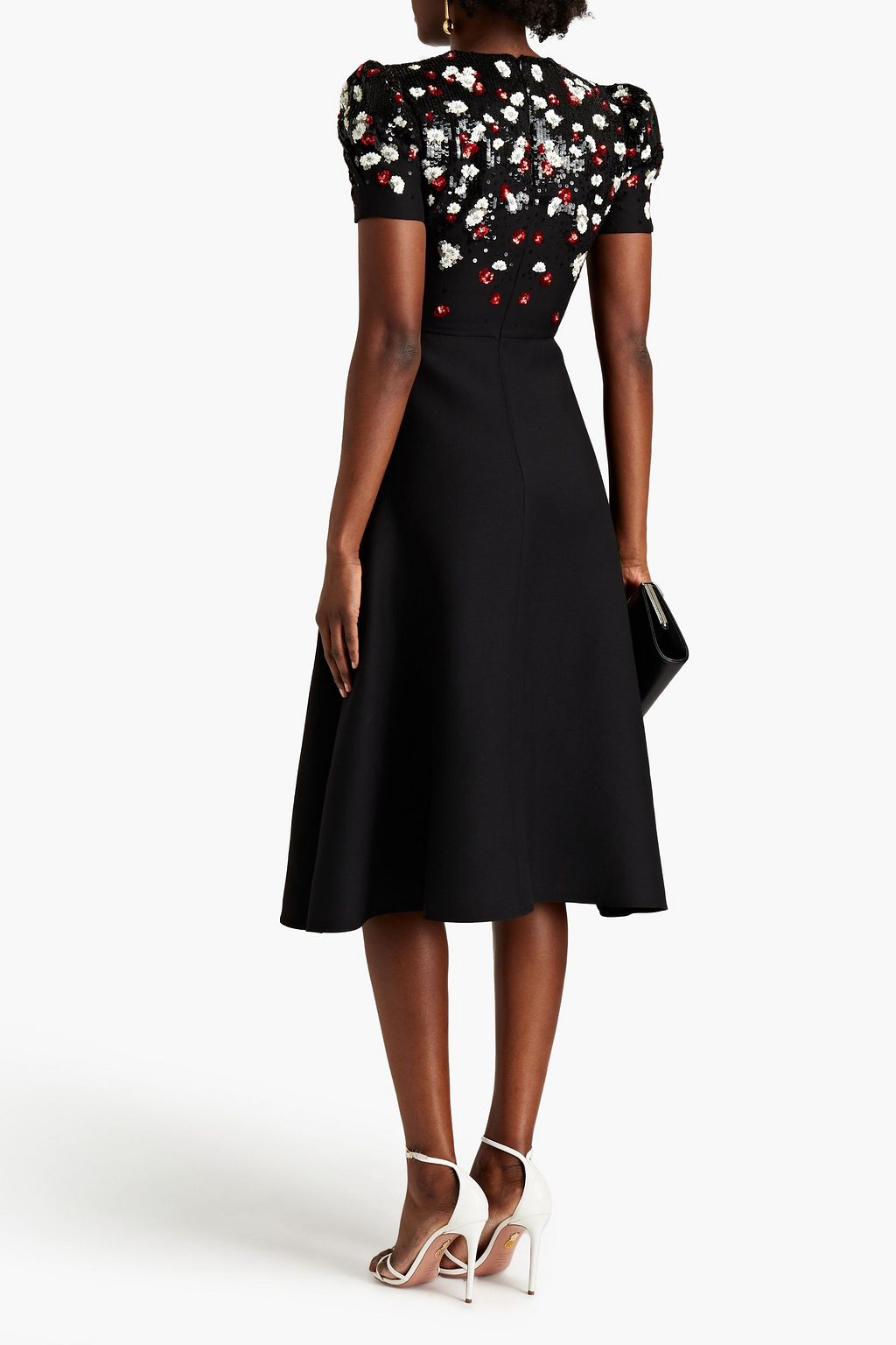 VALENTINO GARAVANI Embellished wool and silk-blend crepe midi dress