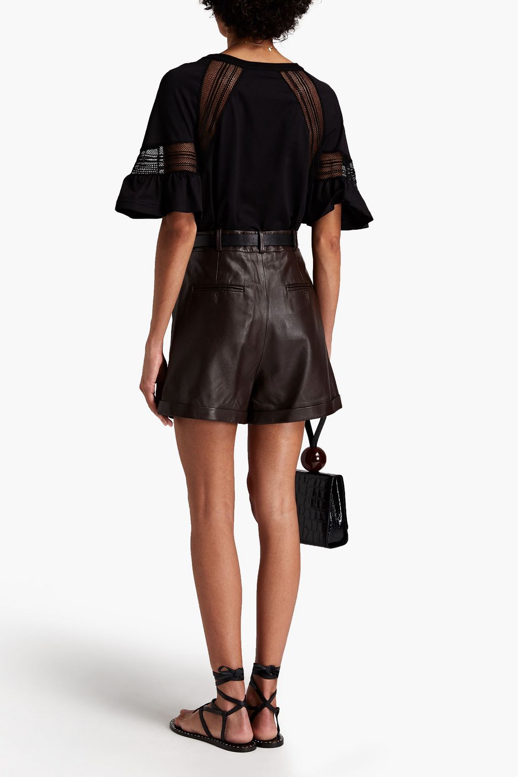 ALBERTA FERRETTI Lace-trimmed gathered cotton-jersey top