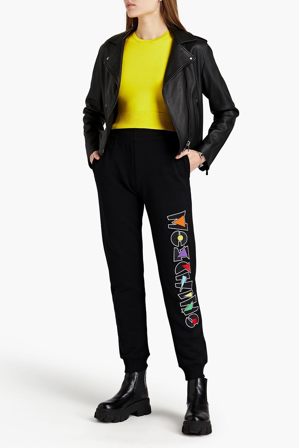 MOSCHINO Embroidered French cotton-terry track pants