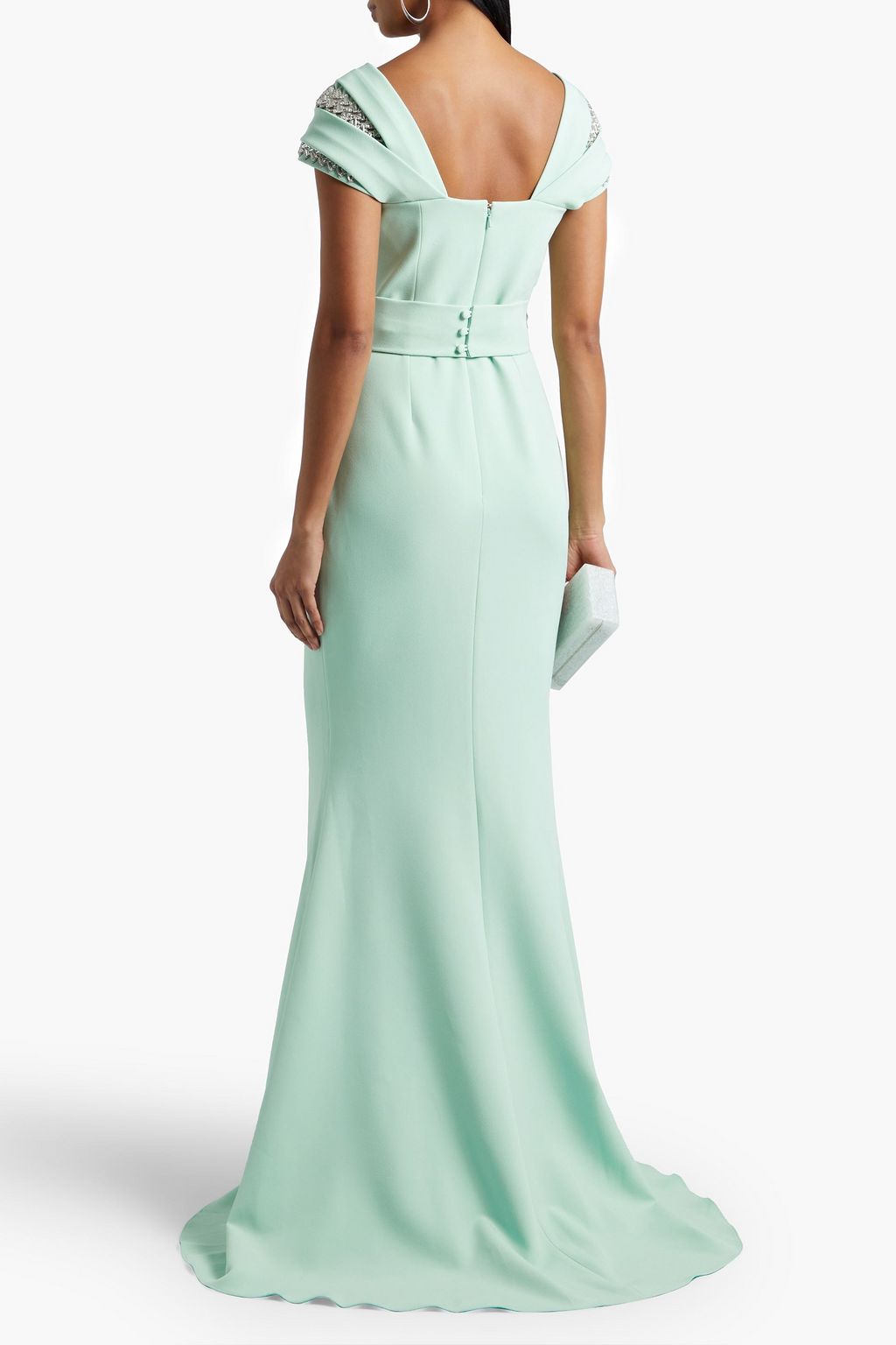 SAFIYAA Abigail fluted crystal-embellished stretch-crepe gown