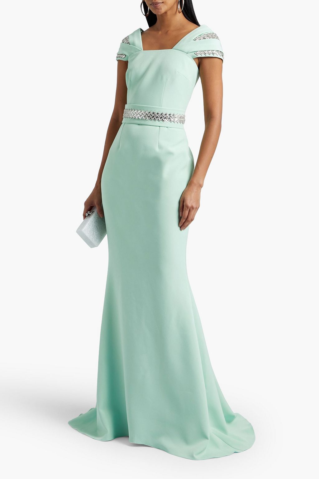 SAFIYAA Abigail fluted crystal-embellished stretch-crepe gown