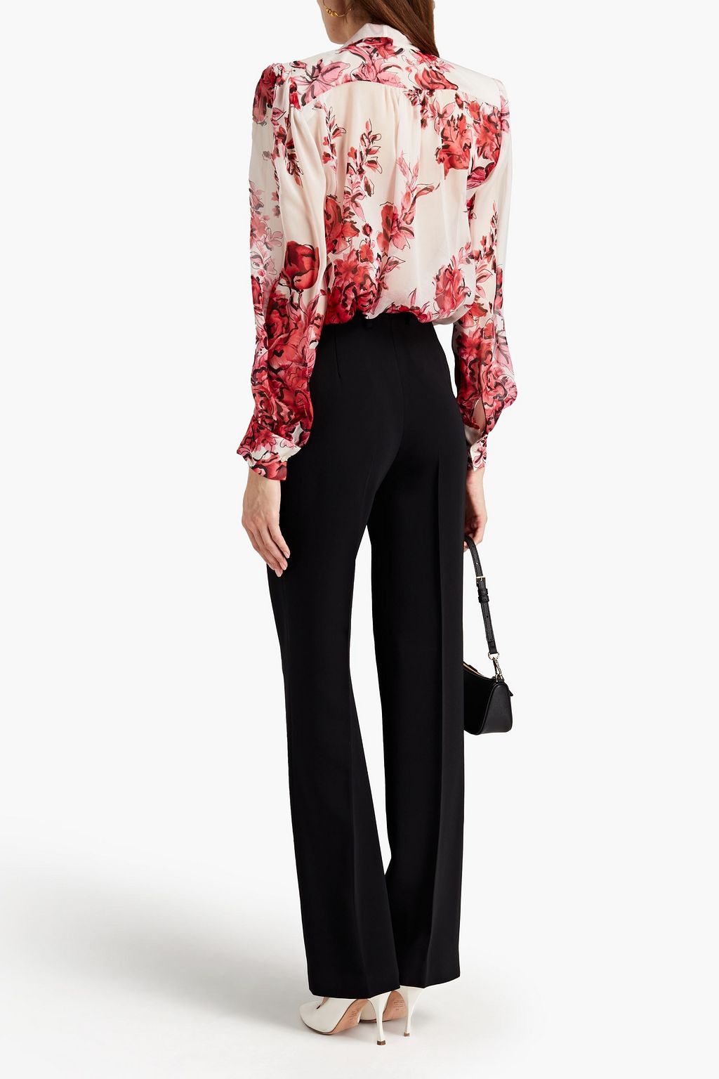 ALBERTA FERRETTI Pussy-bow floral-print silk-voile blouse