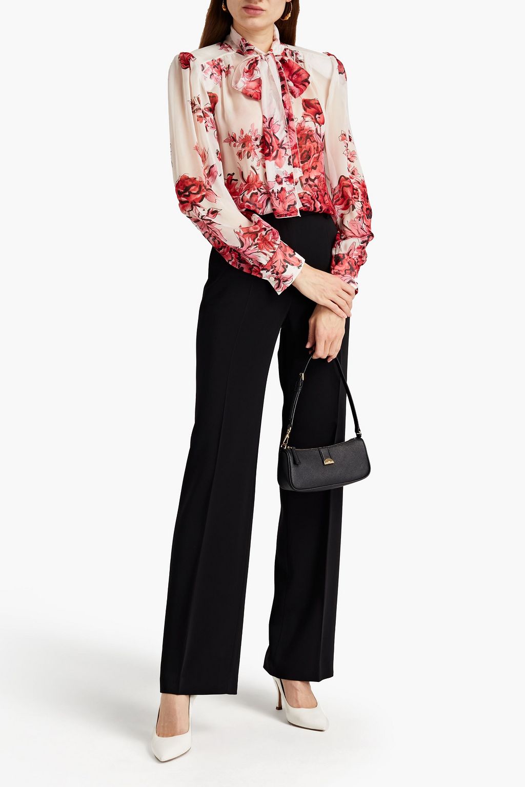 ALBERTA FERRETTI Pussy-bow floral-print silk-voile blouse