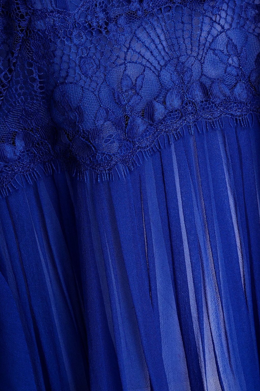 ALBERTA FERRETTI Pintucked lace-paneled silk-chiffon blouse