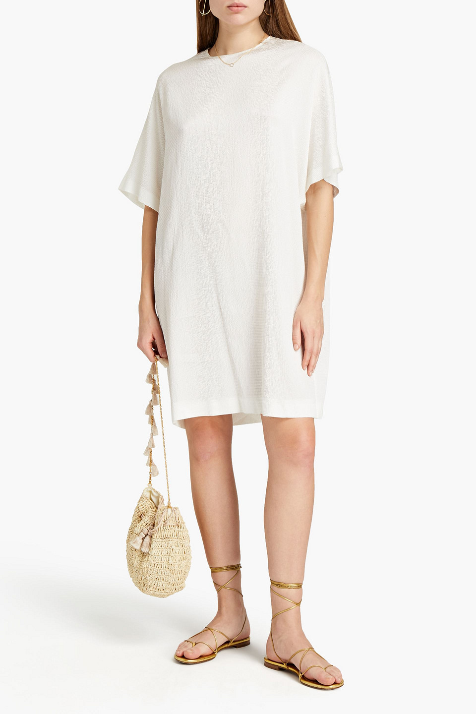 M Missoni Hammered-satin Mini Dress In White