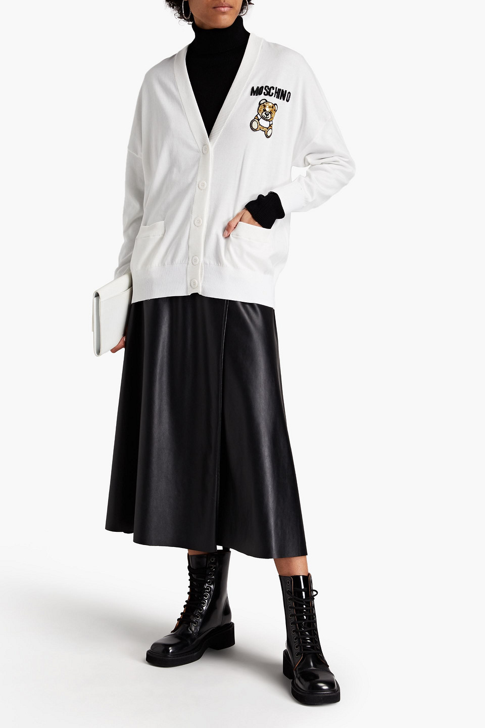 Moschino Embellished Cotton Cardigan In White