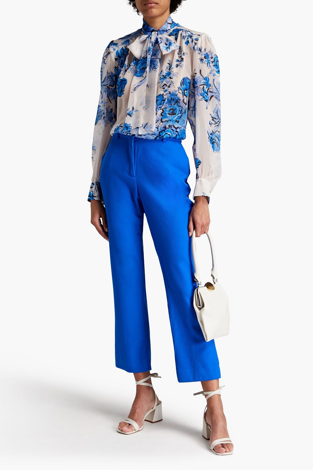 ALBERTA FERRETTI Pussy-bow floral-print silk-voile blouse