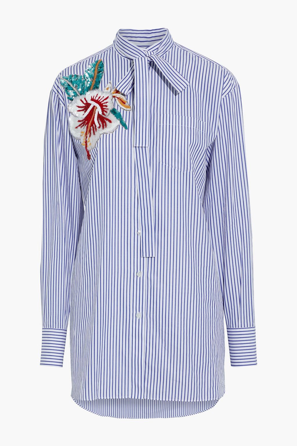 VALENTINO GARAVANI Pussy-bow appliquéd cotton-poplin | Sale up to 70% off | THE OUTNET