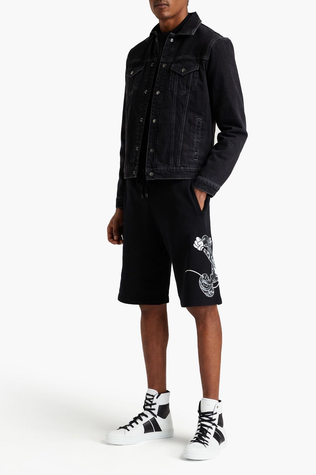MARCELO BURLON Embroidered printed French cotton-terry shorts