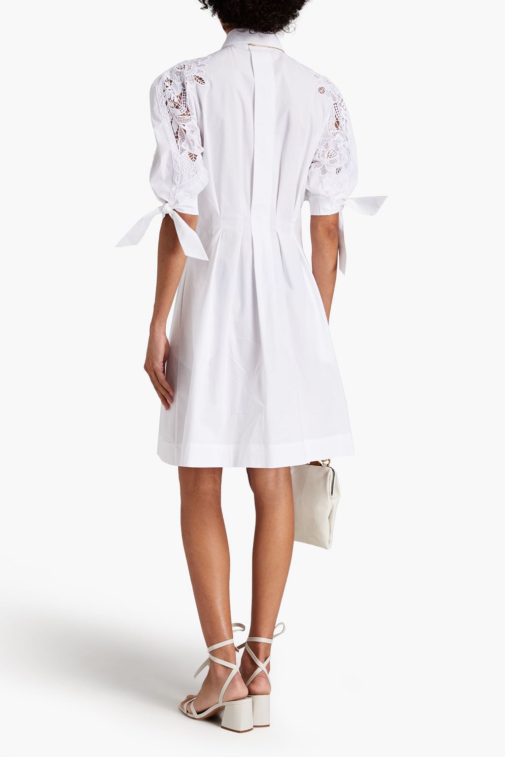 ALBERTA FERRETTI Macramé lace-paneled cotton-blend poplin mini shirt dress