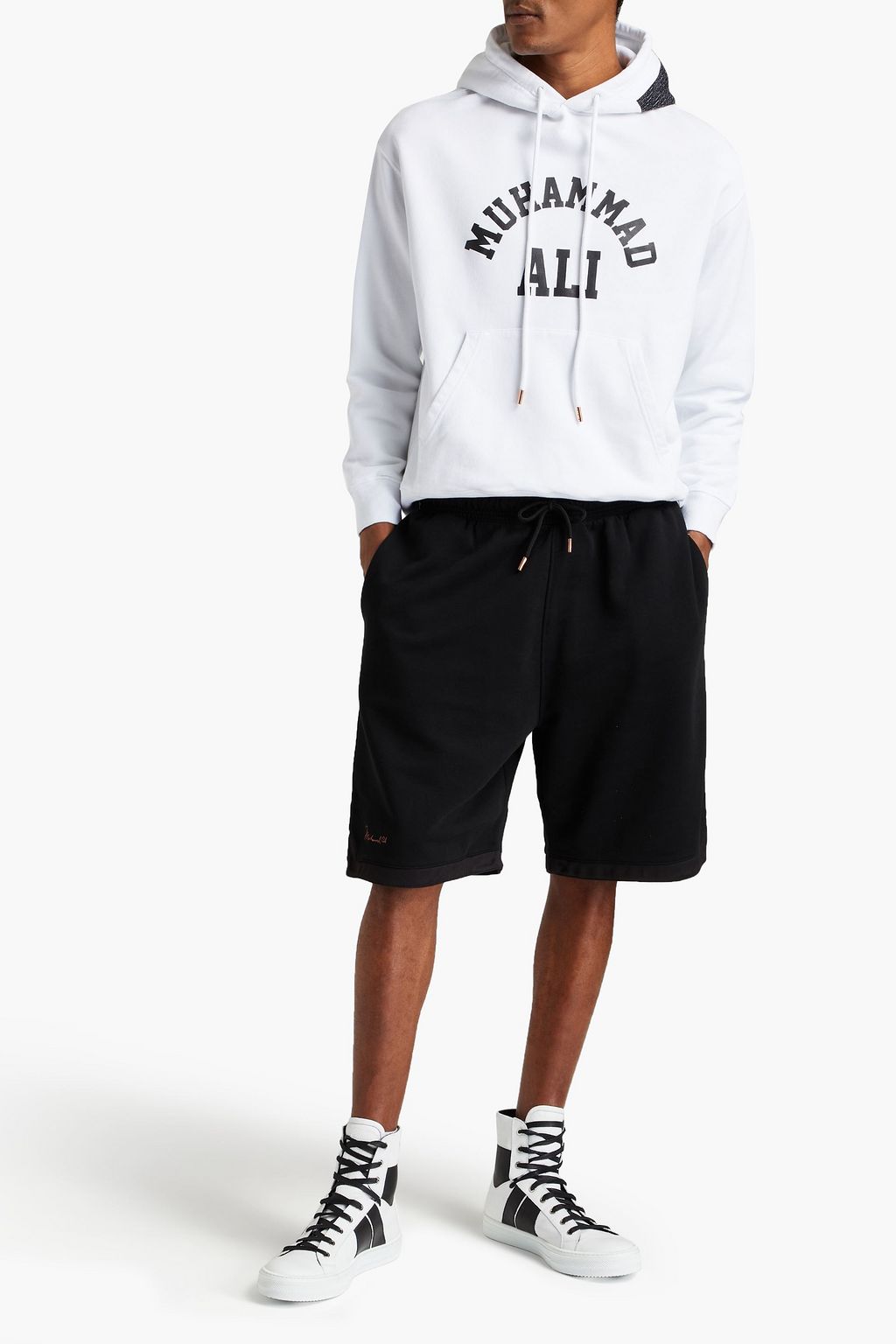 MARCELO BURLON Embroidered mesh-trimmed French cotton-terry shorts
