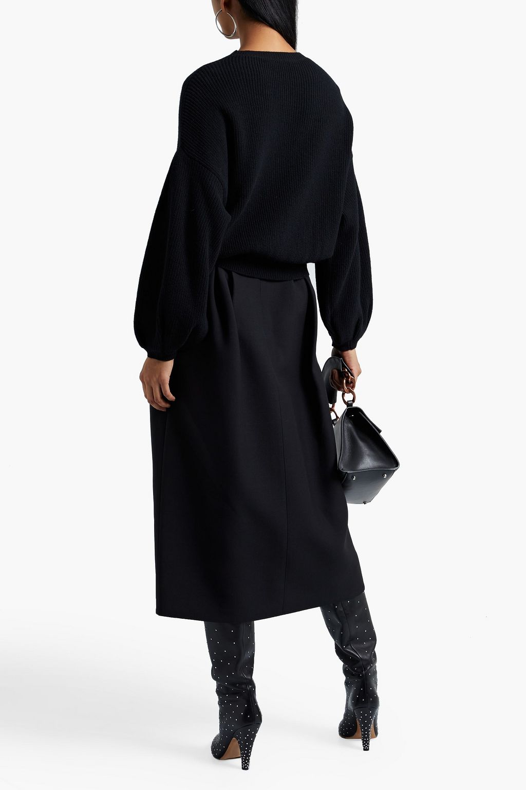 VALENTINO GARAVANI Smocked wool and silk-blend crepe midi skirt