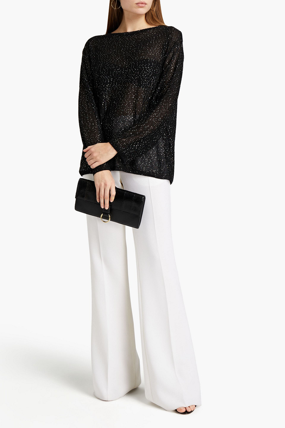 M Missoni Embellished Crochet-knit Jumper In Black