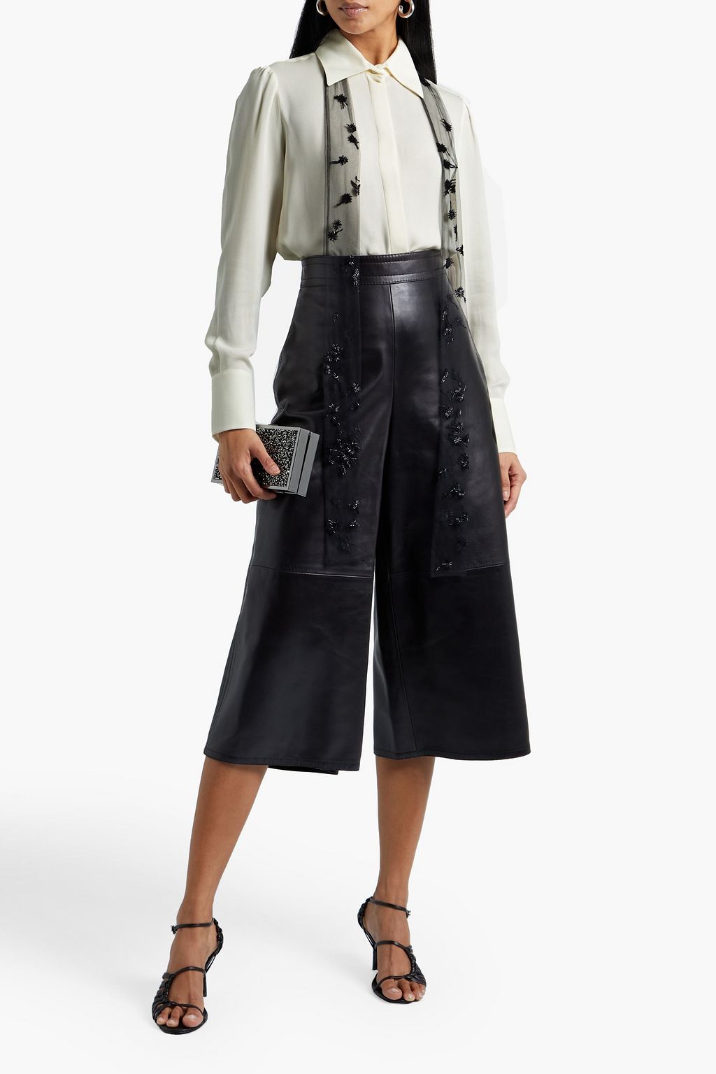VALENTINO GARAVANI Embellished silk crepe de chine shirt