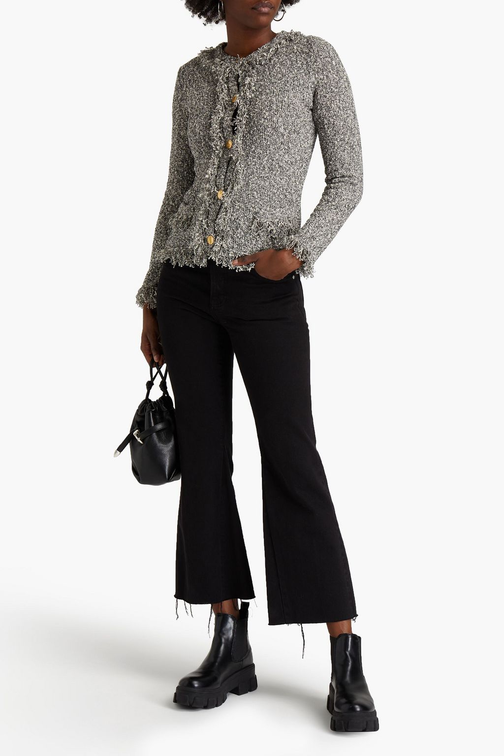 BOUTIQUE MOSCHINO Fringed cotton-blend bouclé jacket