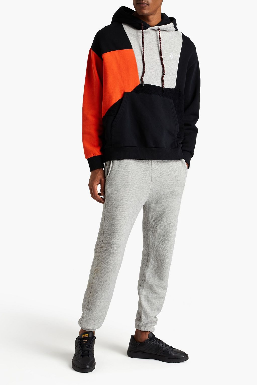 MARCELO BURLON Embroidered mélange French cotton-blend terry sweatpants