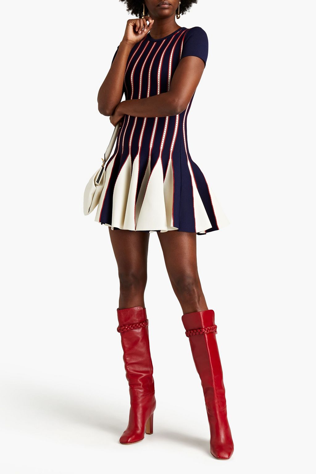 VALENTINO GARAVANI Fluted striped ponte mini dress