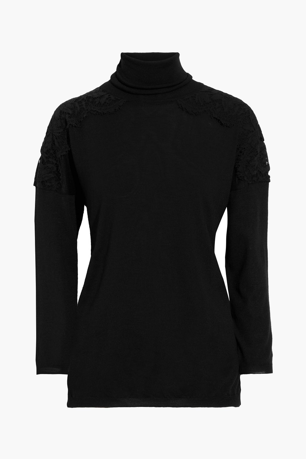 Black Lace-trimmed wool, silk and 