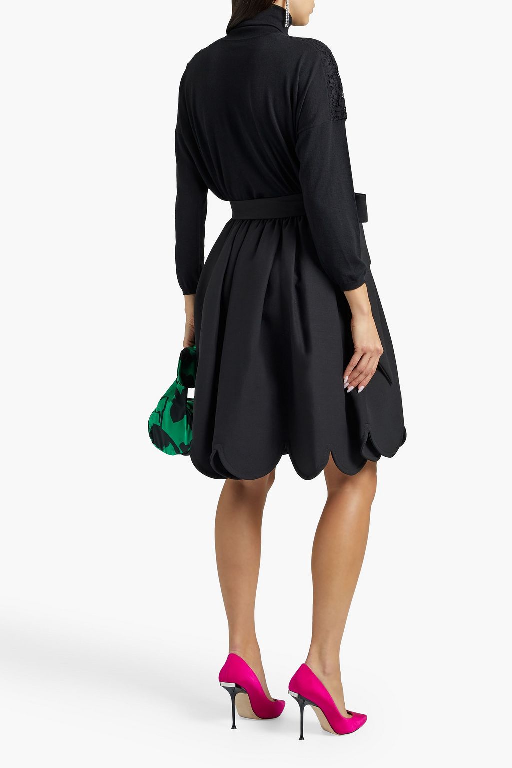 VALENTINO GARAVANI Gathered wool and silk-blend crepe wrap skirt