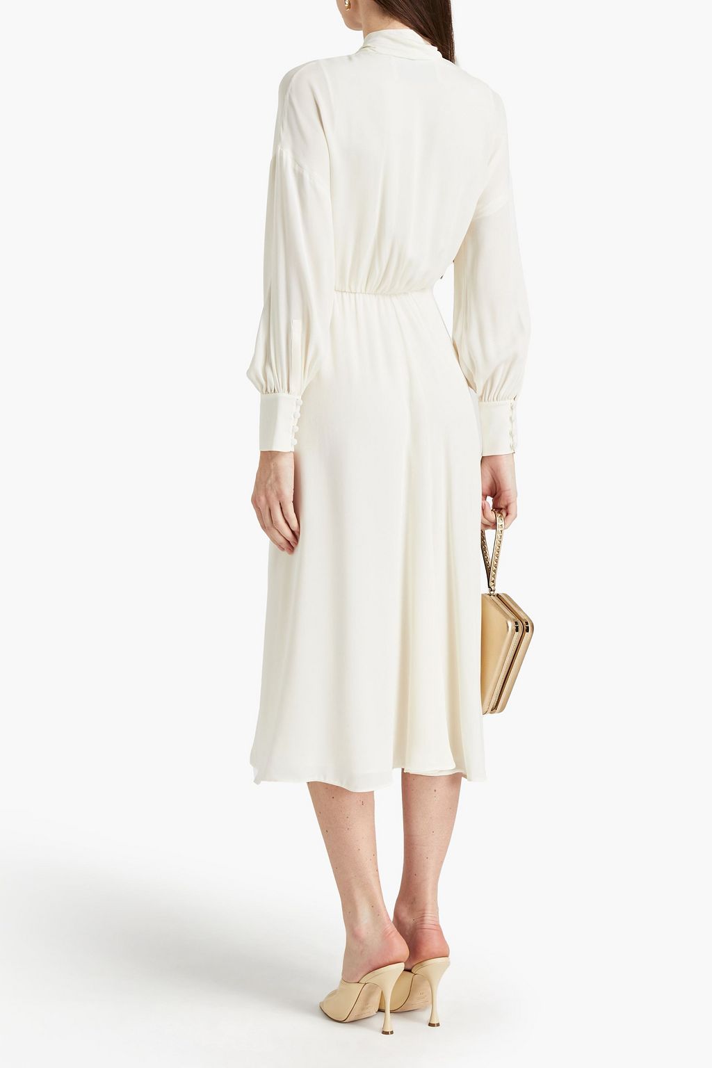 VALENTINO GARAVANI Pussy-bow scalloped silk-crepe midi dress
