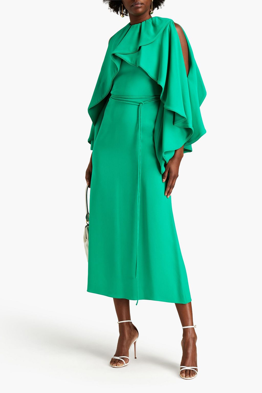 VALENTINO GARAVANI Cold-shoulder draped silk-crepe midi dress