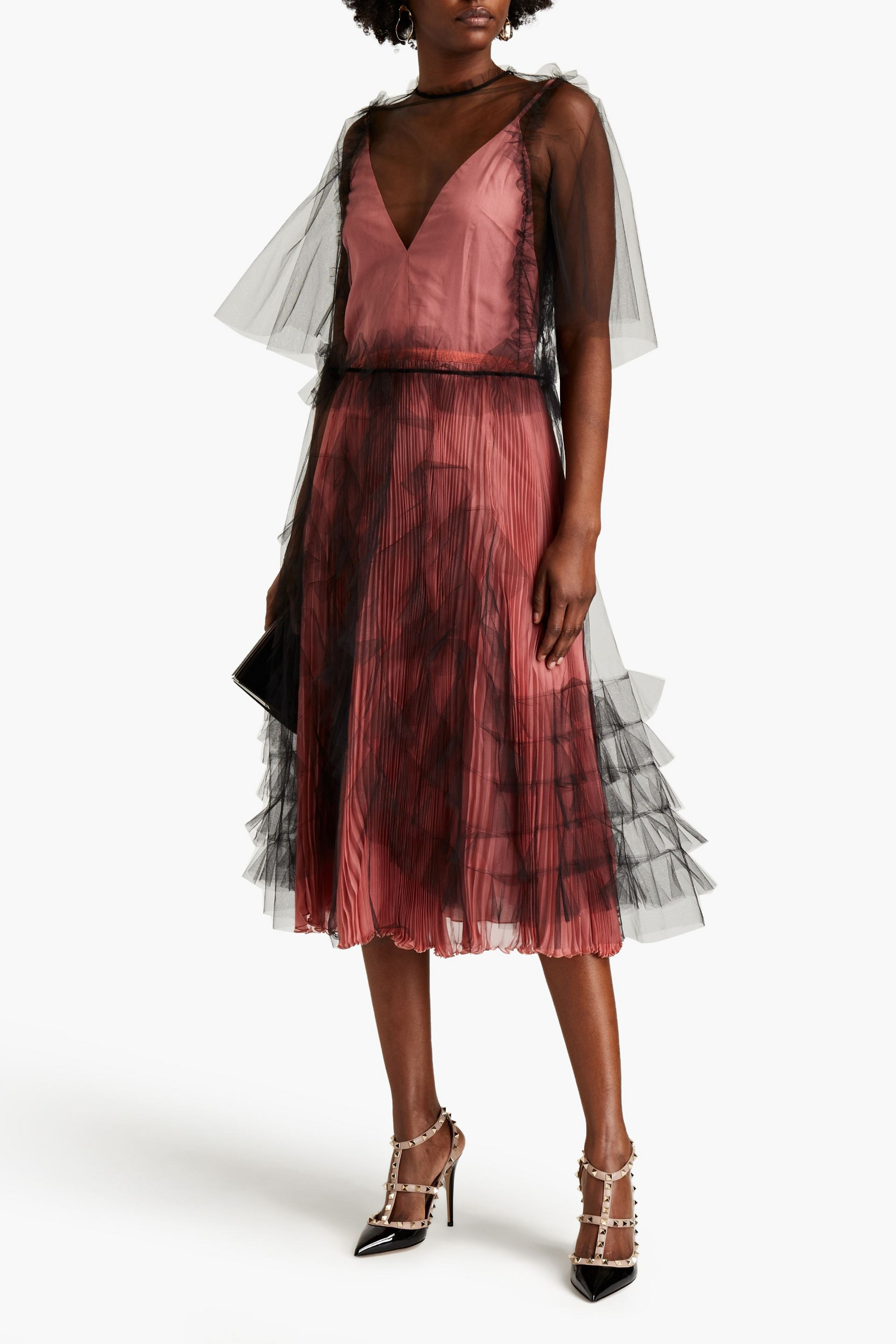 Valentino Garavani Ruffled tulle and plissé-chiffon midi dress