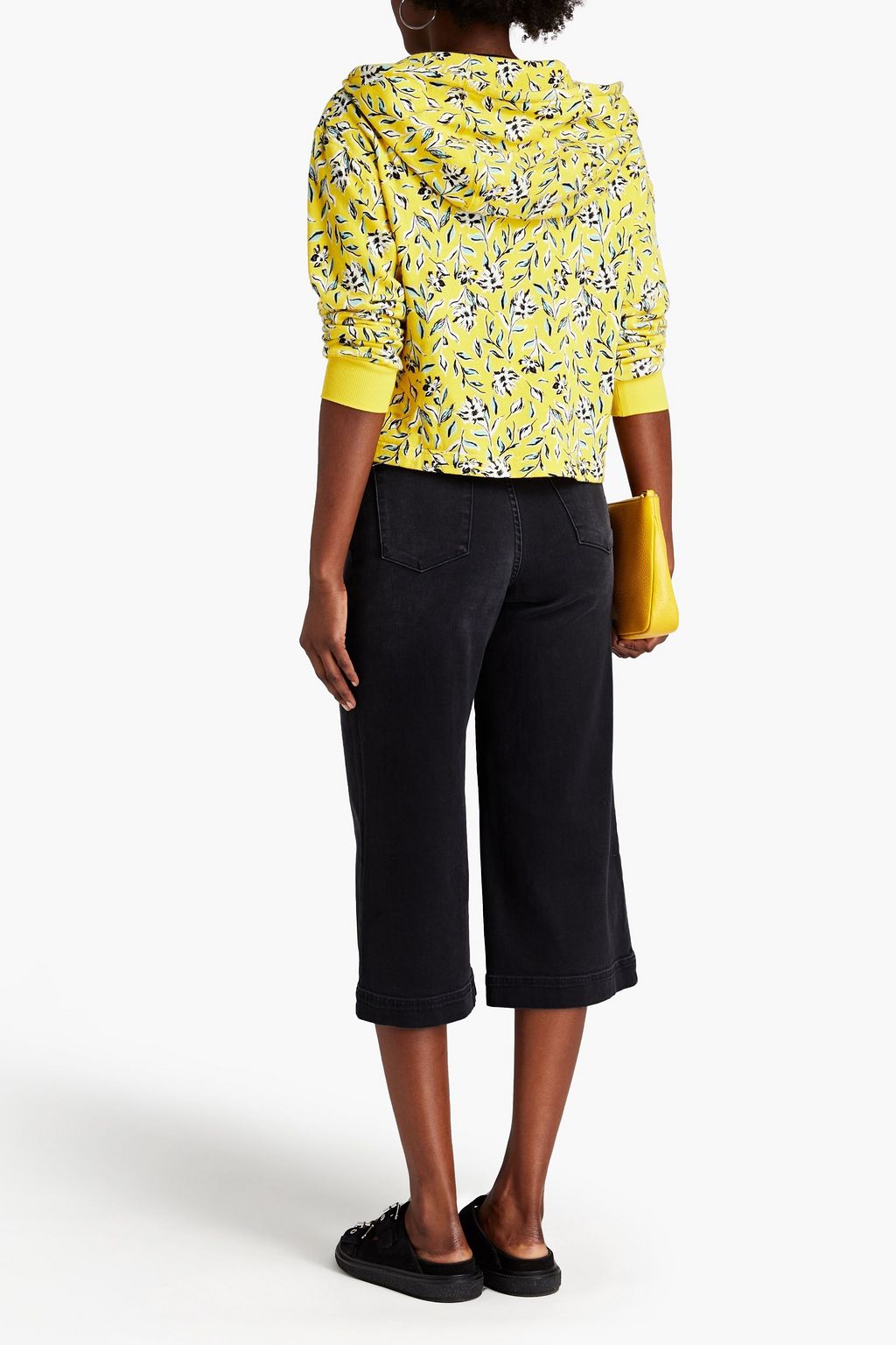 ALICE + OLIVIA Quinlan cropped floral-print French cotton-blend terry hoodie