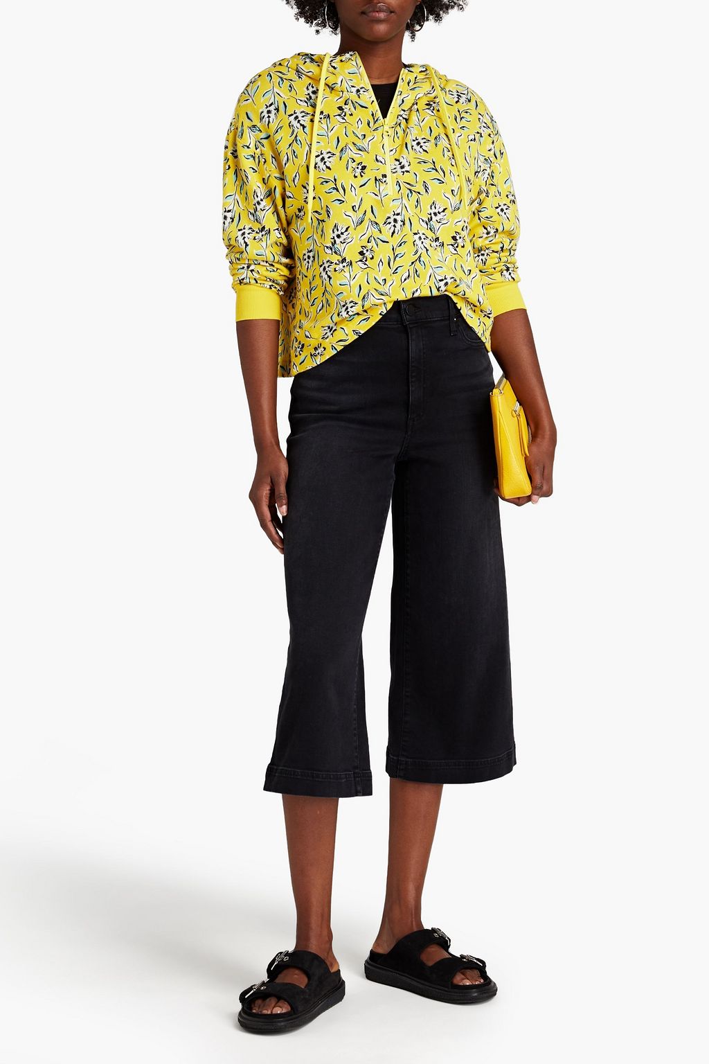 ALICE + OLIVIA Quinlan cropped floral-print French cotton-blend terry hoodie