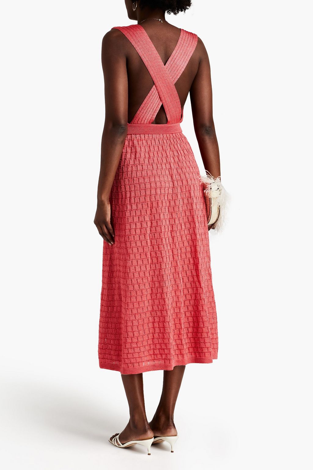 M MISSONI Pleated metallic crochet-knit midi dress