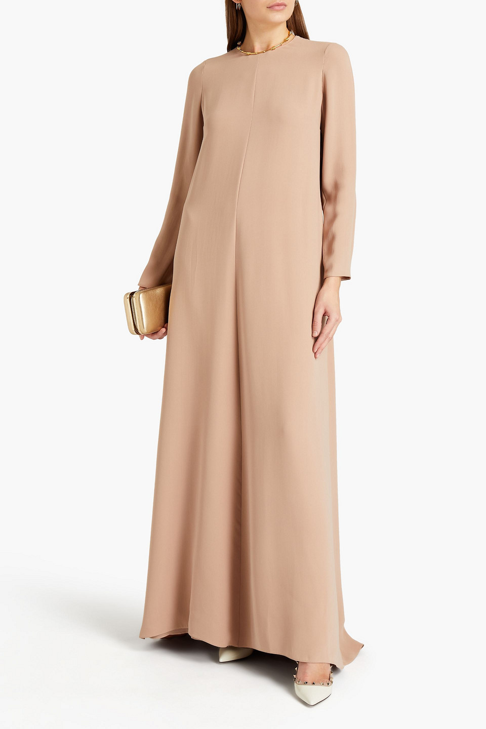 Valentino Gathered Silk-crepe Gown In Neutral