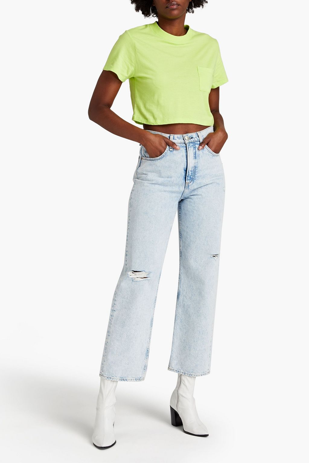 ALICE + OLIVIA Preston cropped neon cotton-jersey T-shirt