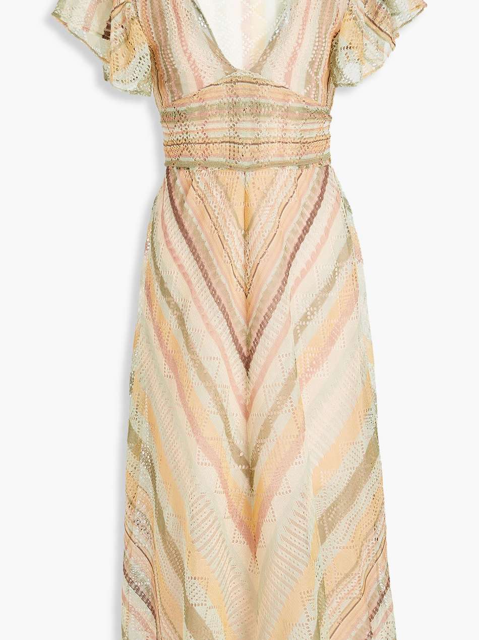 tie-back striped crochet-knit silk midi dress