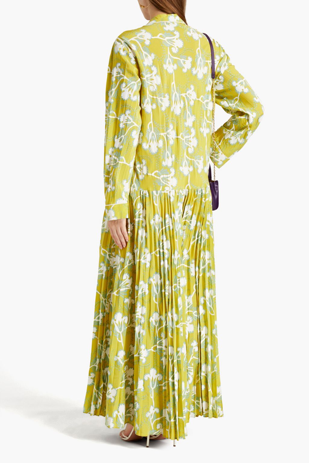 VALENTINO GARAVANI Pleated floral-print silk-crepe maxi dress