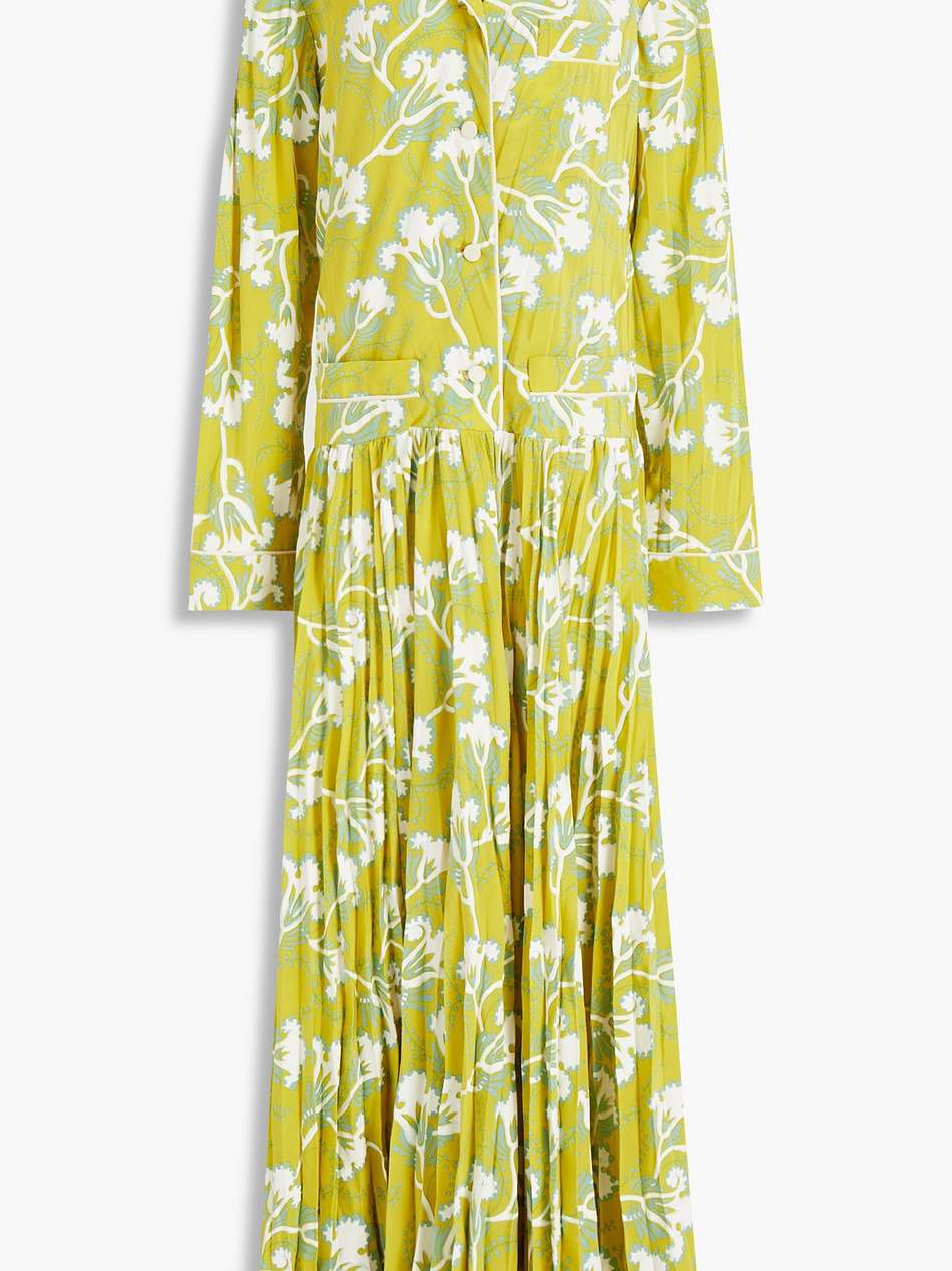 pleated floral-print silk-crepe maxi dress