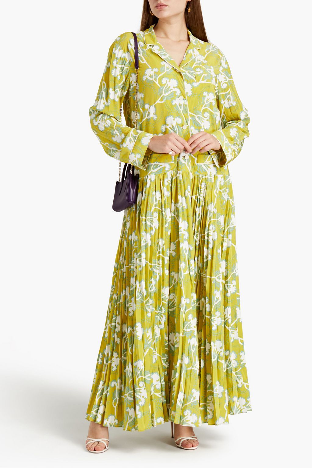 VALENTINO GARAVANI Pleated floral-print silk-crepe maxi dress