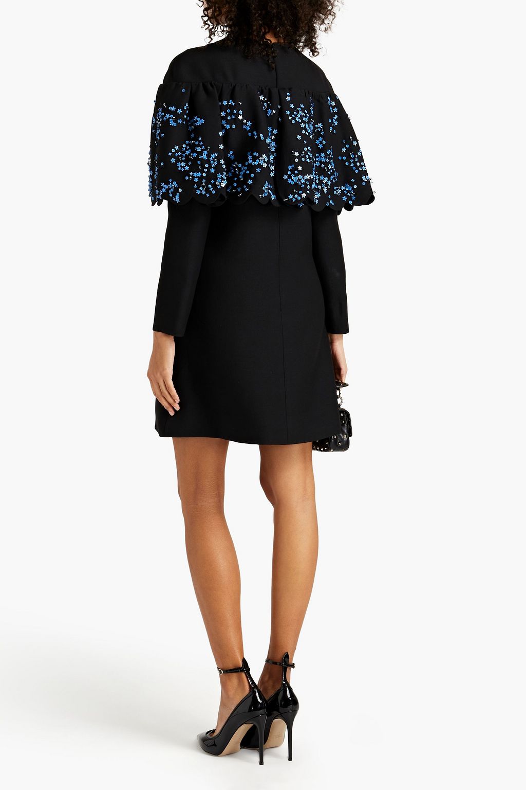VALENTINO GARAVANI Embellished wool and silk-blend crepe mini dress