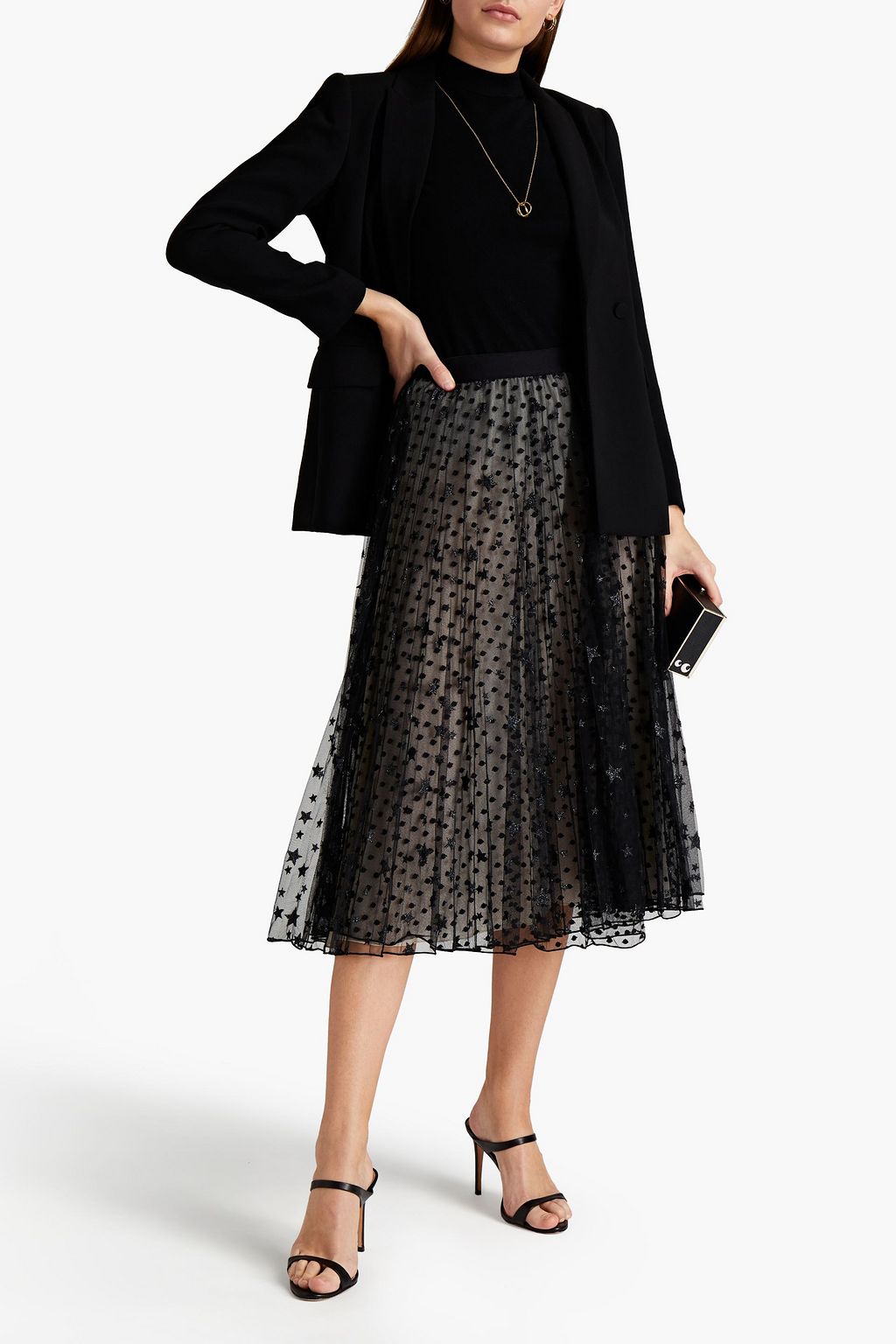GIAMBATTISTA VALLI Pleated embroidered tulle midi skirt