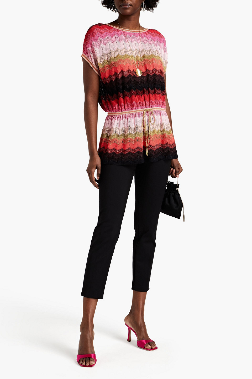 M Missoni Metallic Crochet-knit Top In Pink