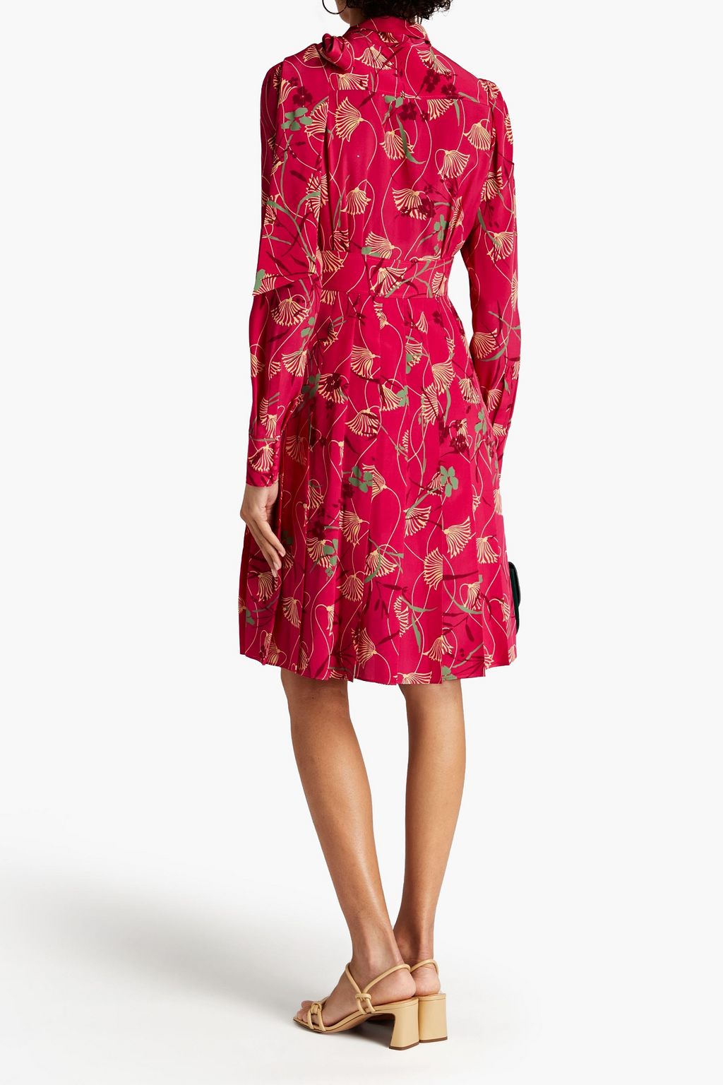 VALENTINO GARAVANI Pleated floral-print silk-crepe dress