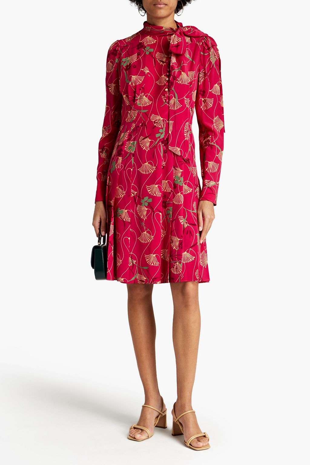 VALENTINO GARAVANI Pleated floral-print silk-crepe dress