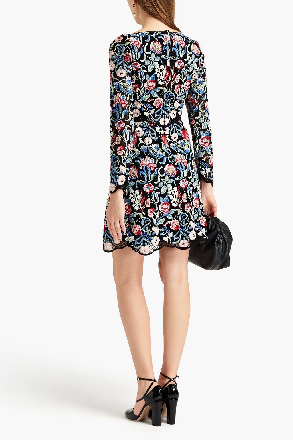 VALENTINO GARAVANI Scalloped embroidered crepe mini dress